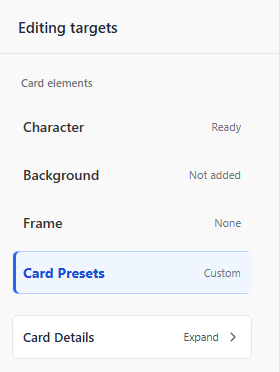 Card Presets in the editing target list
