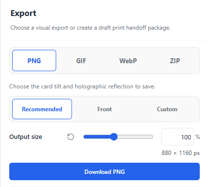 PNG export settings and the Download PNG button